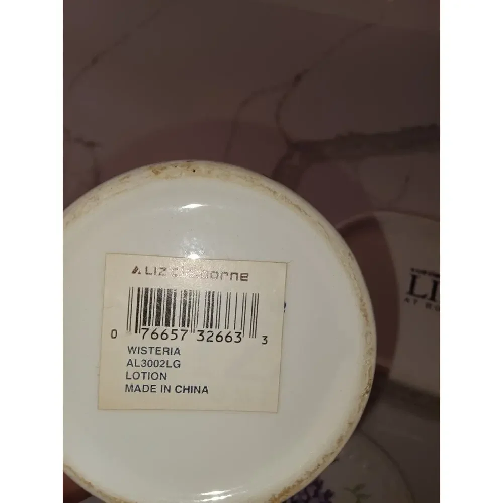 Liz Claiborne Wisteria Ceramic Lotion Bottle and Container Set Early 2000's